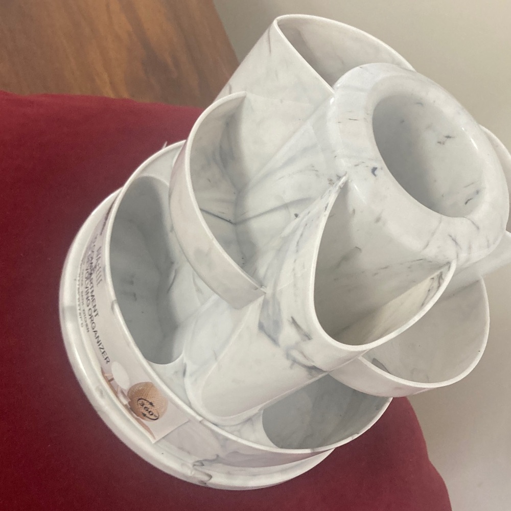 10 compartment multi use revolving organizer faux marble look - Picture 9 of 14